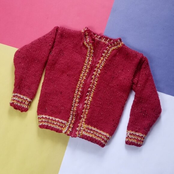 Vintage Handmade Red Zip Up Sweater Jacket