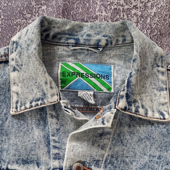 Vintage 1980s Acid Wash Denim Jacket UNISEX EXPRESSIONS UNISEX