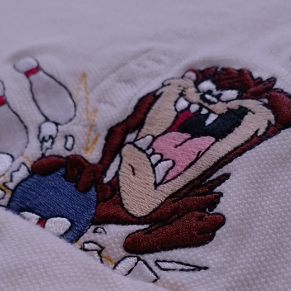 VINTAGE 1998 Bowling Taz It's All In The Delivery Embroidered Warner Bros T-Shir