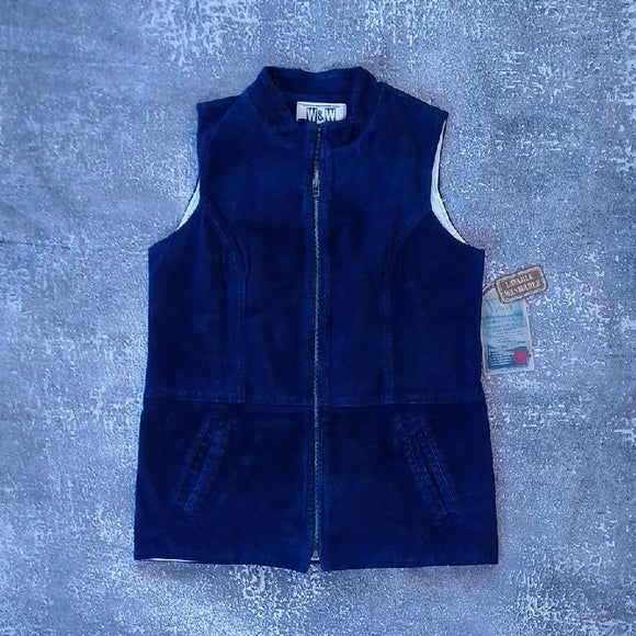 SKOTTS SUEDE WASH & WEAR LEATHER BLUE ZIPPER VEST