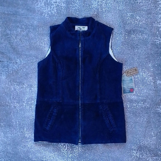 SKOTTS SUEDE WASH & WEAR LEATHER BLUE ZIPPER VEST