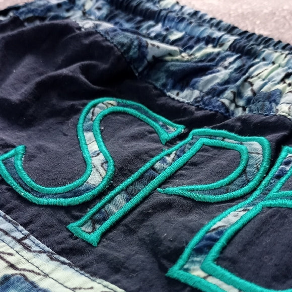 Vintage Speedo Blue Patterned Swim Shorts FUNKY PATTERN 90s