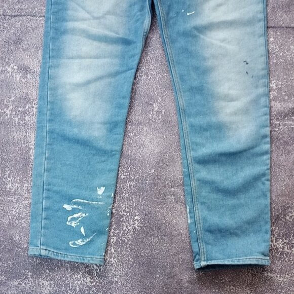 ZARA Paint Distressed Denim Overalls Knit Women Denim Stretch