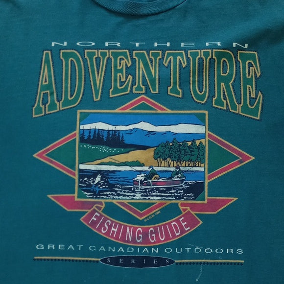 Vintage 1992 Nothern Adventure Fish Guild Fishing Men In Boat Single Stitch Tee