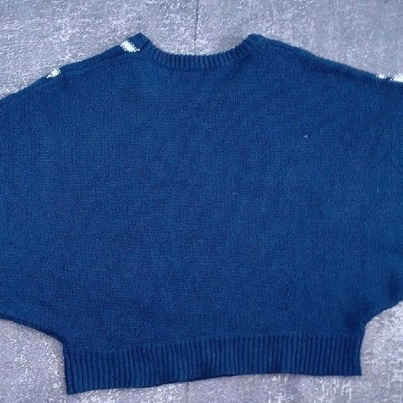 VINTAGE BIG PUFFY ARMS Navy Blue Sweater with White Accents