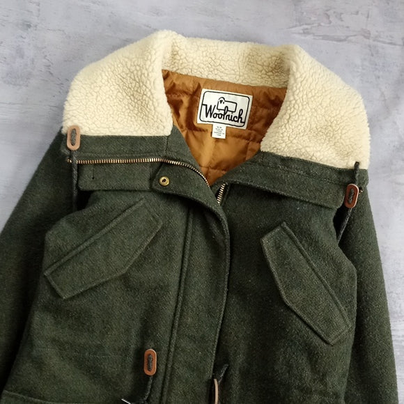 Women's Woolrich Wool Sherpa Lined With Hood Jacket Green