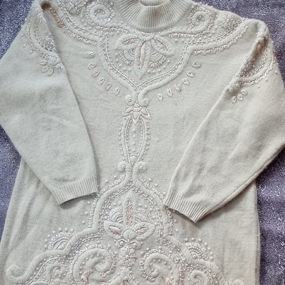 Vintage Marisa Christina Lamswool Emboreedred And Beeded Crewneck Sweater