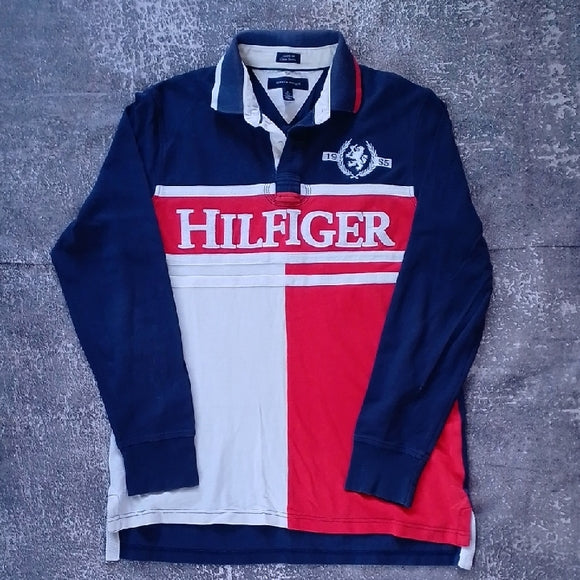 Tommy Hilfiger Navy and Red Rugby Shirt CUSOTM FIT