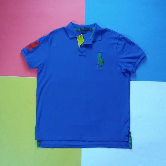 Polo By Ralph Lauren Big Pony Custom Fit #3 Blue Polo T-Shirt