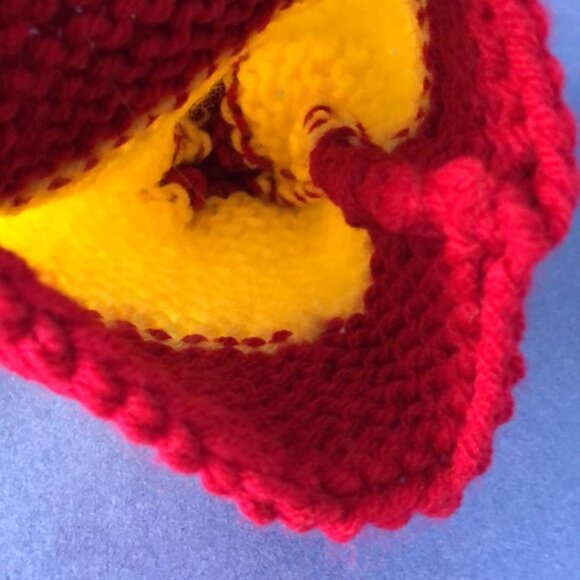NWOT Vintage Hand-Knitted Made-in-Canada Burgundy & Yellow Beanie with Pom Pom