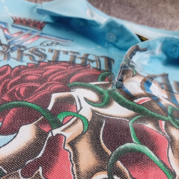 Christian Audigier Blue Graphic Polo Shirt