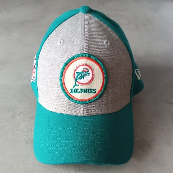NWOT New Era Heathered Gray/Aqua Miami Dolphins 2022 Sideline 39THIRTY Historic