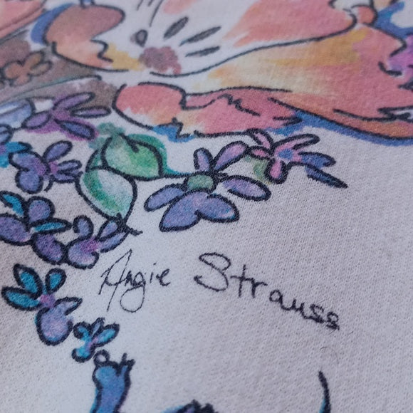 Vintage 90s Floral Colourful Double-sided Graphic Crewneck Sweater Angie Strauss