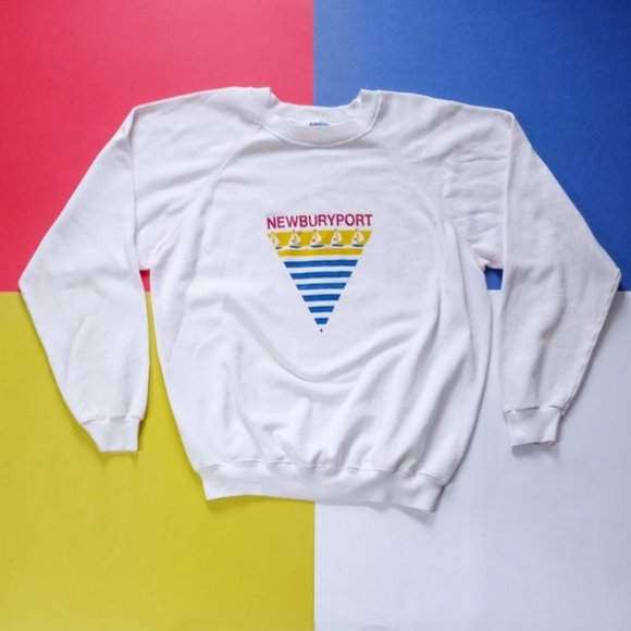 Vintage 90s Newburyport MA USA Seaside Sailing Crewneck Sweater