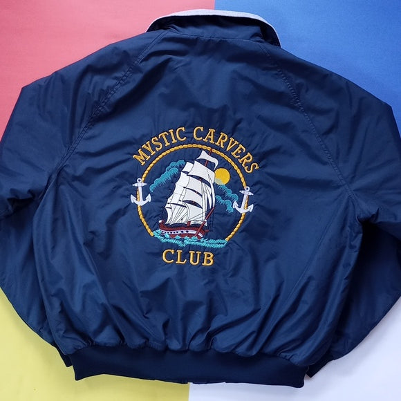 Vintage 90s Mystic Carvers Club Sailing Ship Keith Zip-Up Jacket Embroidered