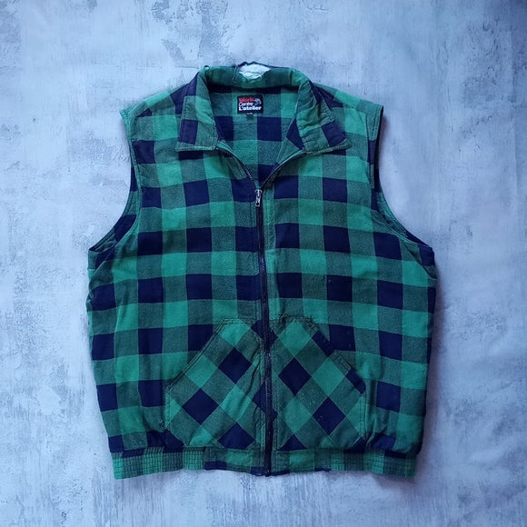 Vintage Green Plaid Distressed Work Vest