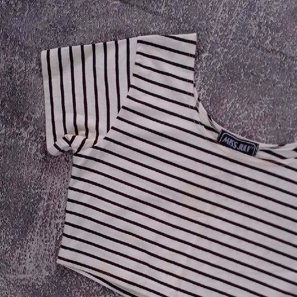 VINTAGE SPICE GIRL STYLE Striped CREAM AND BROWN Crop Top MISS JULI