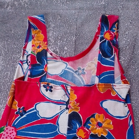 Vintage 90s Floral Sleeveless Dress in Pink and Blue