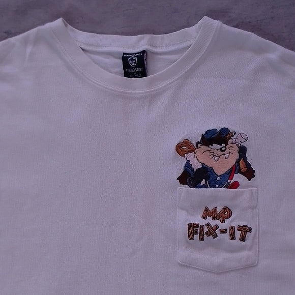 VINTAGE 1997 Handyman TAZ MR. FIX-IT Embroidered Warner Bros T-Shirt