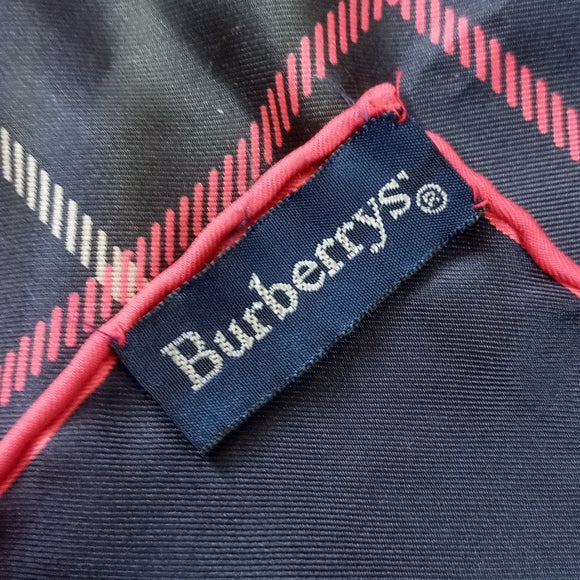 Vintage Burberrys Silk Scarf Knight Logo Blue/Red