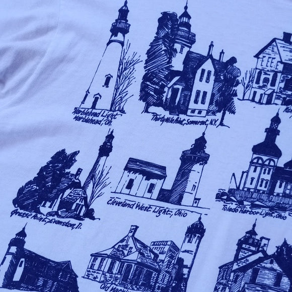 Vintage 90s Lighthouses Forts & Harbours USA Big Print Single Stitch T-Shirt