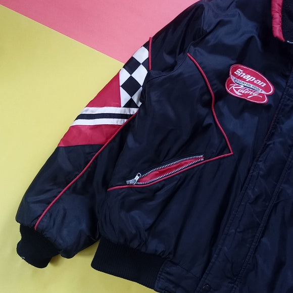 Vintage 90s Snap On Racing Checkered Flag Sleeves Winter Jacket