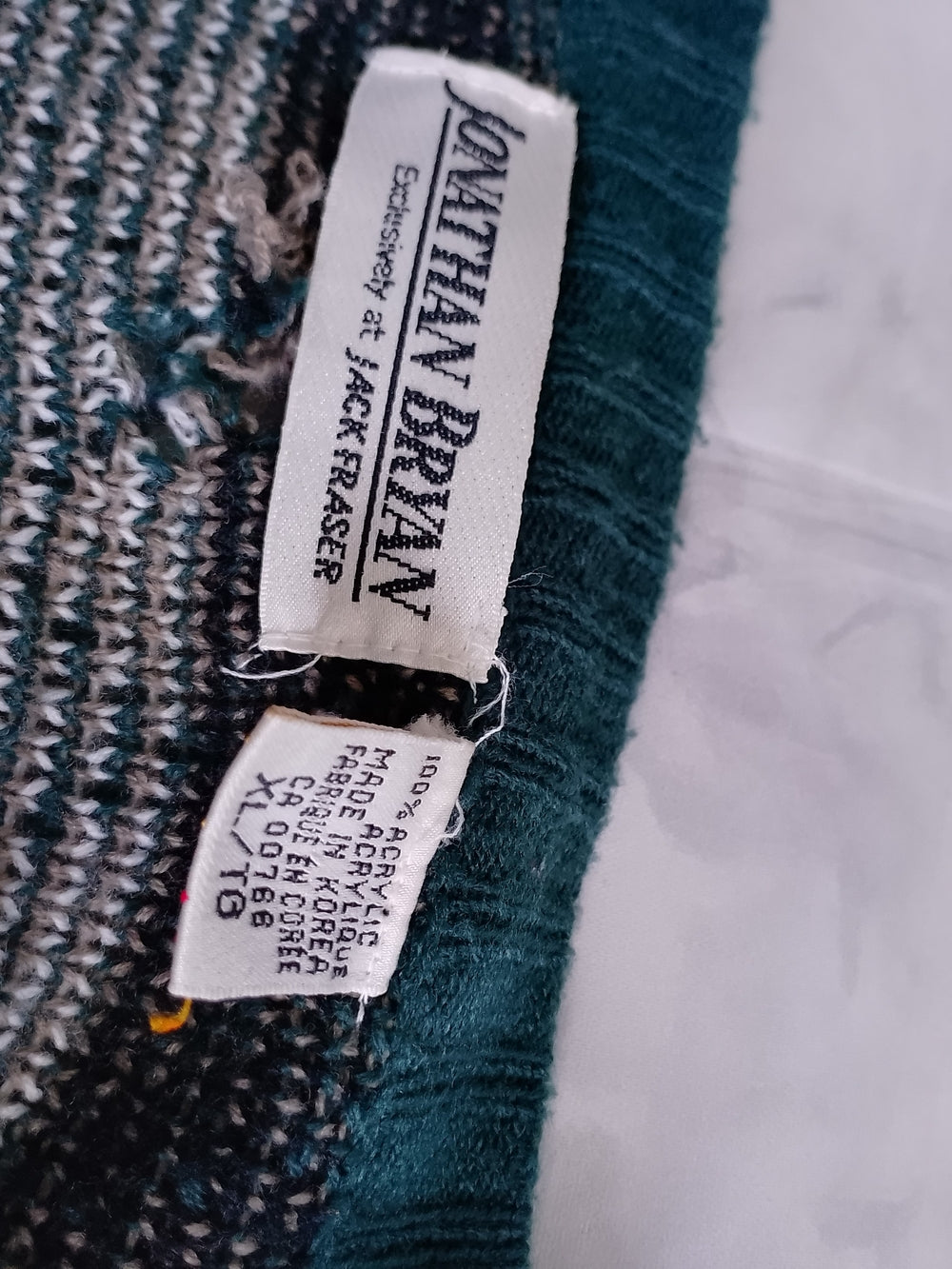 Vintage 90s Teal Patterned Men's Cardigan Sweater JONATHAN BRYAN