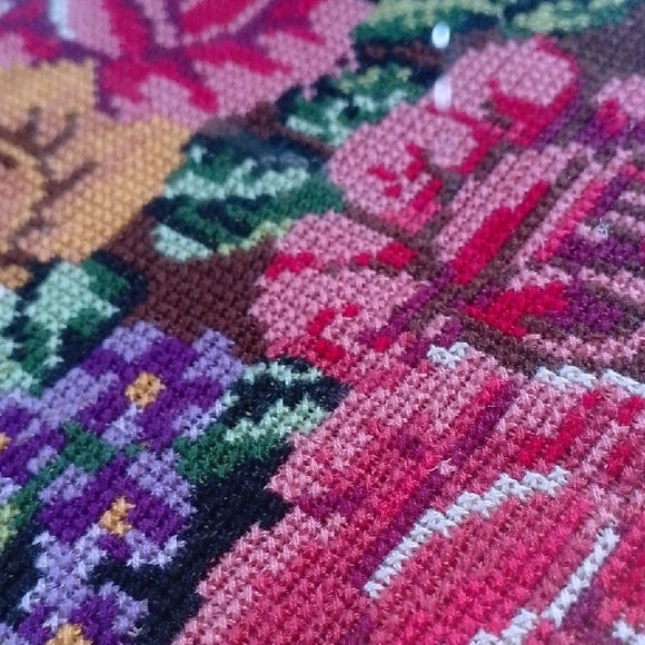 Vintage Floral Needlepoint Art in Frame
