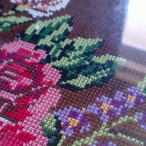Vintage Floral Needlepoint Art in Frame