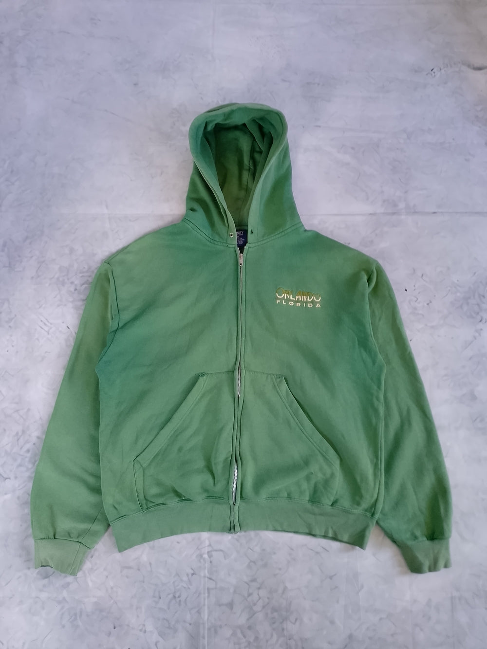 Vintage FADED Orlando Florida Green Zip-Up Hoodie