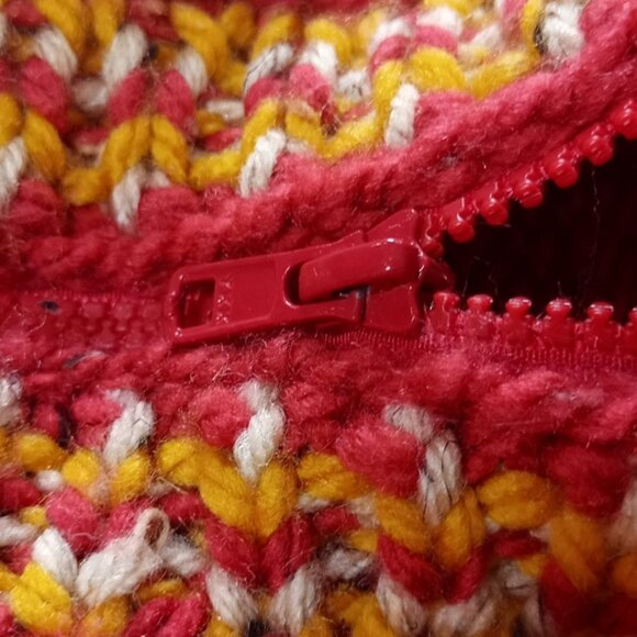 Vintage Handmade Red Zip Up Sweater Jacket