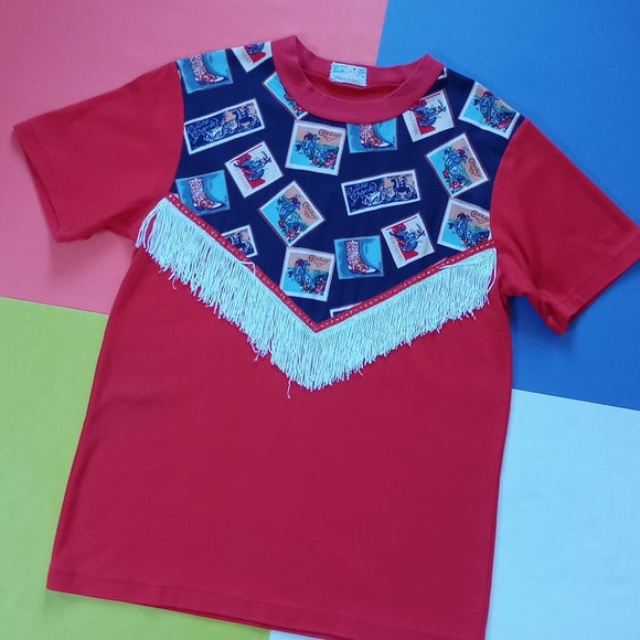 Vintage Western Cowboy Pattern With Fringe T-Shirt