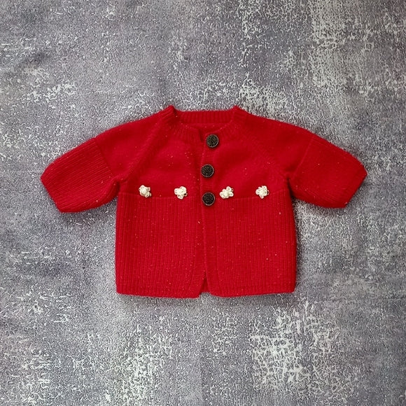 VINTAGE Red Kids Cardigan with Button Accents
