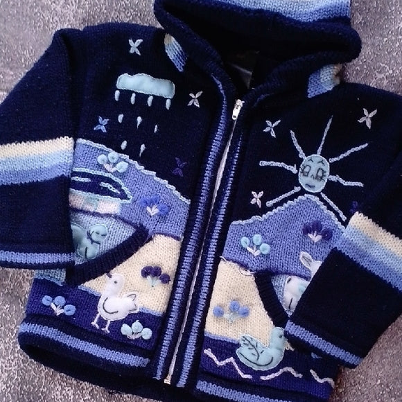 VINTAGE 90s ALPACA WOOL ASIRI'S TREASURES Hooded Sweater with Fun Patterns