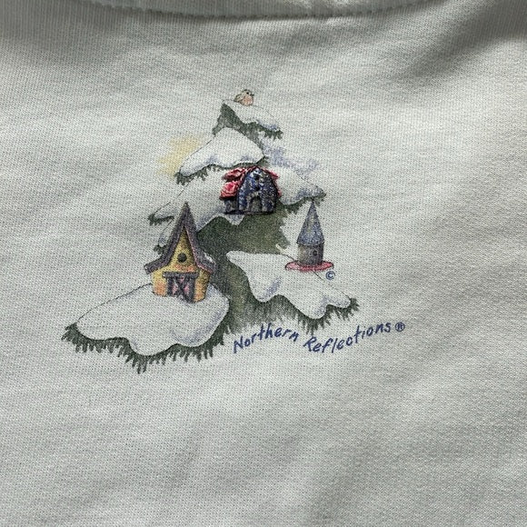 Vintage Northern Reflections Snowfall On Trees With Birdhouses Sweater Button-Up