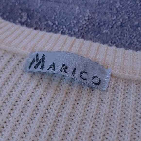 Vintage 90s Marico Women's V-Neck Sweater in Cream