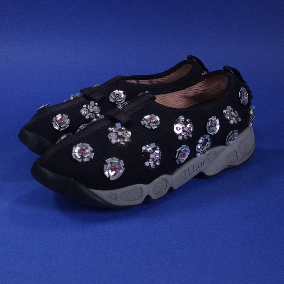 Dior Black Sequins Embellished Mesh Fusion Slip-On Sneakers