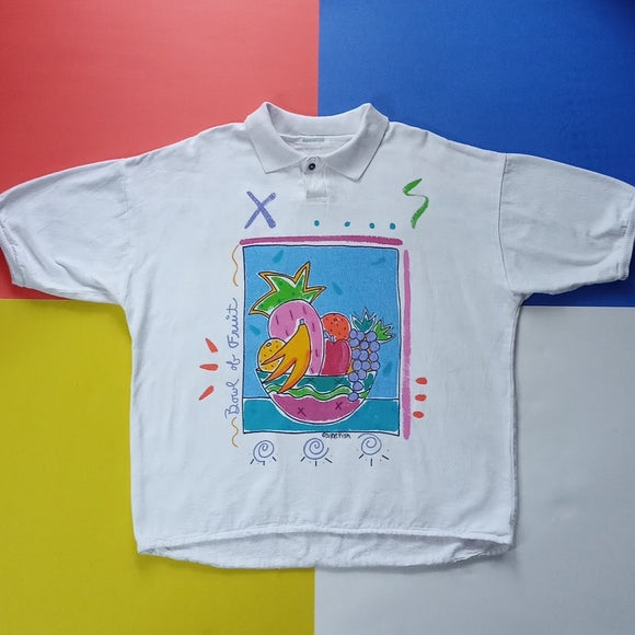 Vintage 1990s Bowl Of Fruit Silent Fish Oversized Polo Shirt