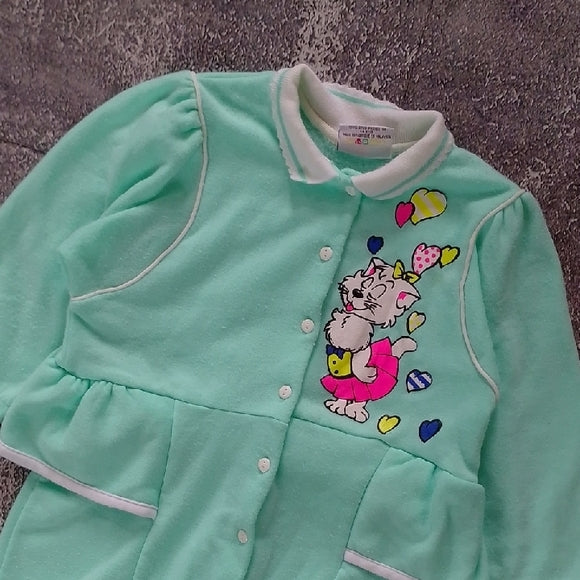Vintage Cat Aqua Kids One Piece with Cartoon Print