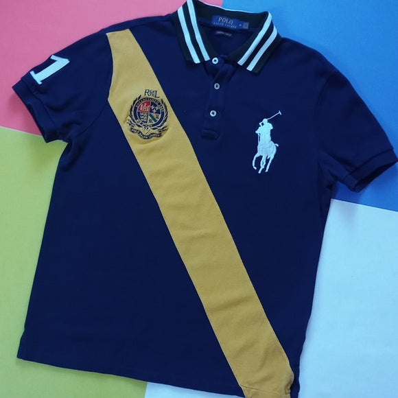 Polo By Ralph Lauren Big Pony#1 Yellow Stripe Custom Slim Fit Polo T-Shirt