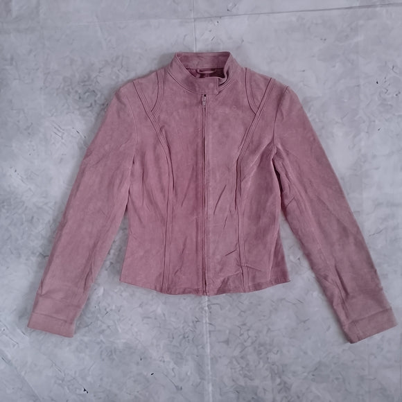 Vintage Le Chateau Pink Suede Zip-Front Jacket Motorcycle Jacket
