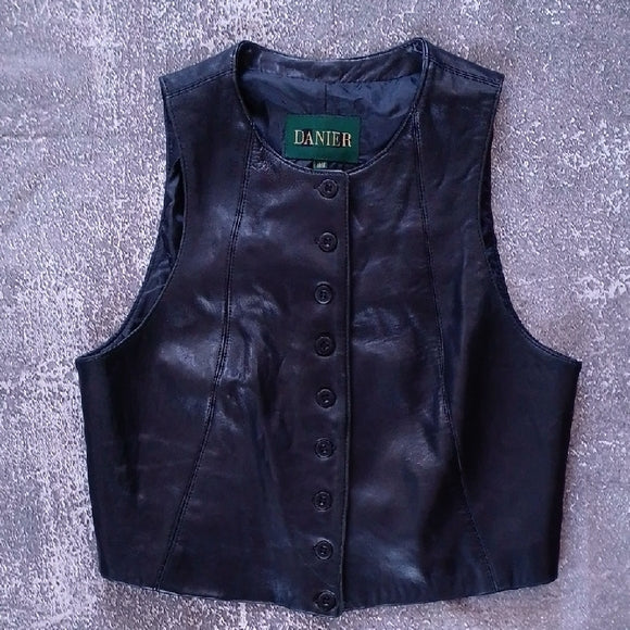 VINTAGE 90s Danier Midnight Black Leather Vest