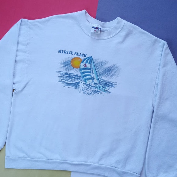 Vintage Myrtle Beach Sailboat Sun & Ocean Graphic Crewneck Sweater unisex