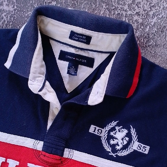 Tommy Hilfiger Navy and Red Rugby Shirt CUSOTM FIT
