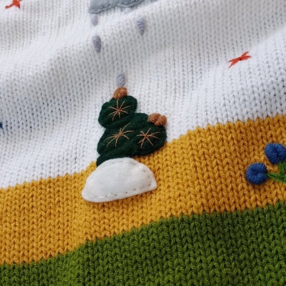Vintage Handmade Animals & Friends Knitted Zip-Up Sweater