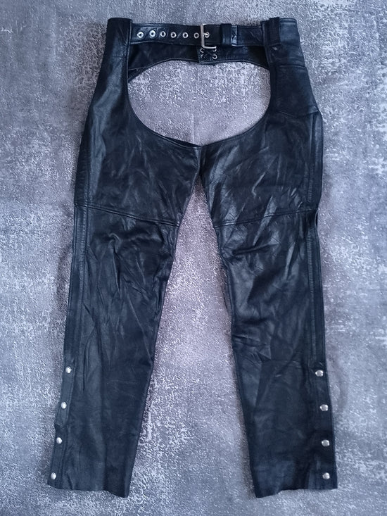 Vintage 90s FMC Black Leather Motorcycle Chaps