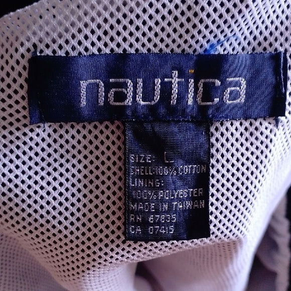 Vintage 90s Nautica Dark Blue Swim Shorts with Sailboat Print