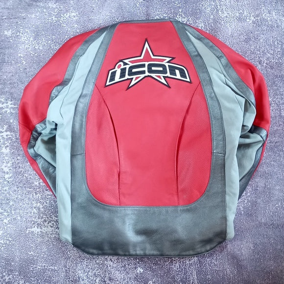 ICON Hero Merc Leather Motorcycle Jacket - XL- Sleeve Logos VERY RARE Red