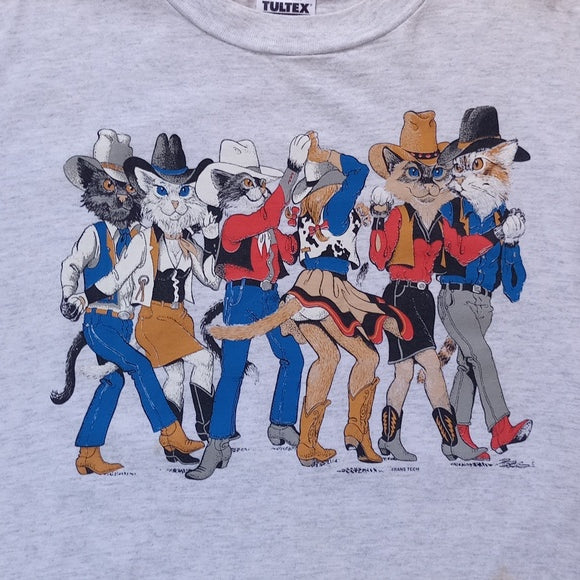 Vintage Cats In Cowboy Attire Western Front & Back Single Stitch T-Shirt