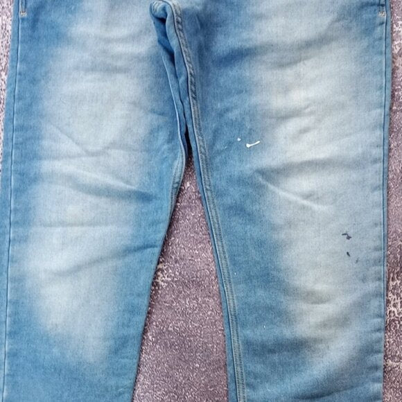 ZARA Paint Distressed Denim Overalls Knit Women Denim Stretch